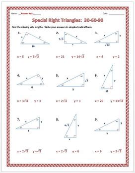 special right triangles worksheet 30-60-90
